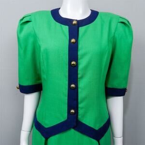 Vintage 80s Dress David‎ Warren Women’s Size 10 Green Retro Twee Preppy Career